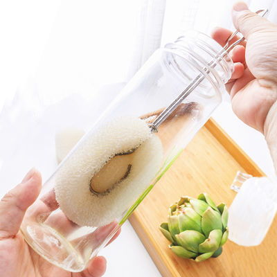 日式不锈钢长柄海绵洗水杯刷洗奶瓶刷子 家用厨房清洁刷杯子神器